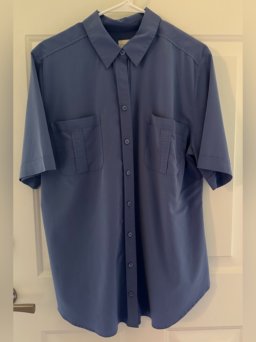 Chico's Women's Blue Button Front Short Sleeve Blouse